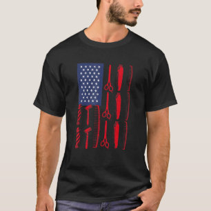 Barber For Men Cool Hairstylist American Flag T-Shirt
