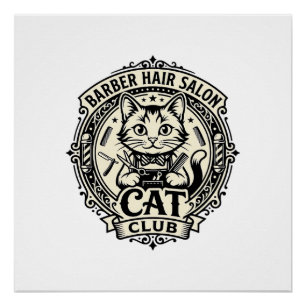 Barber Hair Salon Cat Funny Cat Graphic - Barber H Poster