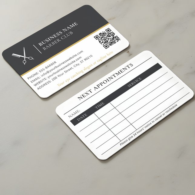 Barber Hair Salon Scissors Black Gold Appointment Business Card (Creator Uploaded)