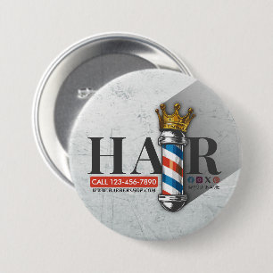 Barber Hair Shop King Crown Barber Pole Hair Salon 7.5 Cm Round Badge