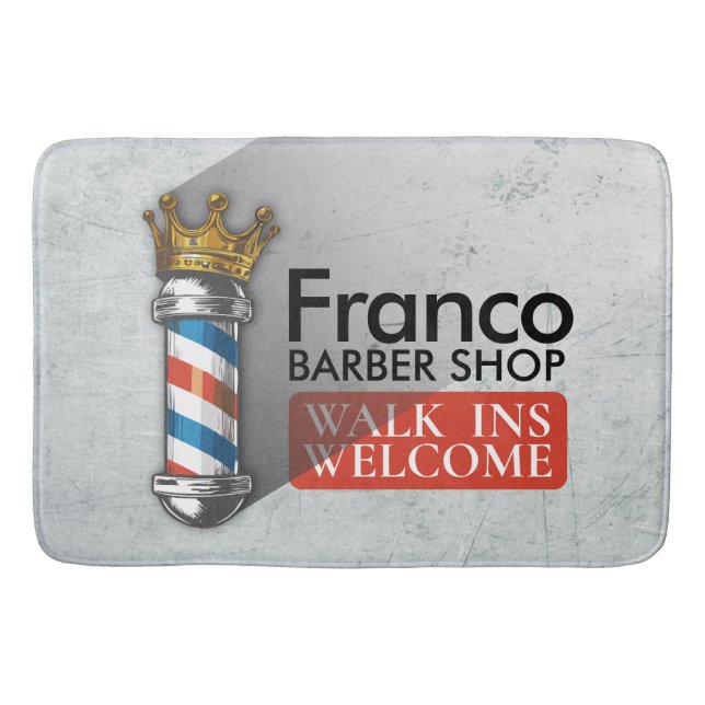 Barber Hair Shop King Crown Barber Pole Hair Salon Bath Mat (Front)