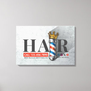 Barber Hair Shop King Crown Barber Pole Hair Salon Canvas Print