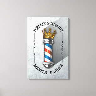 Barber Hair Shop King Crown Barber Pole Hair Salon Canvas Print
