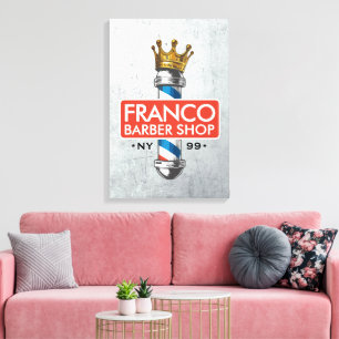 Barber Hair Shop King Crown Barber Pole Hair Salon Canvas Print