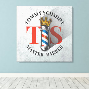Barber Hair Shop King Crown Barber Pole Hair Salon Canvas Print