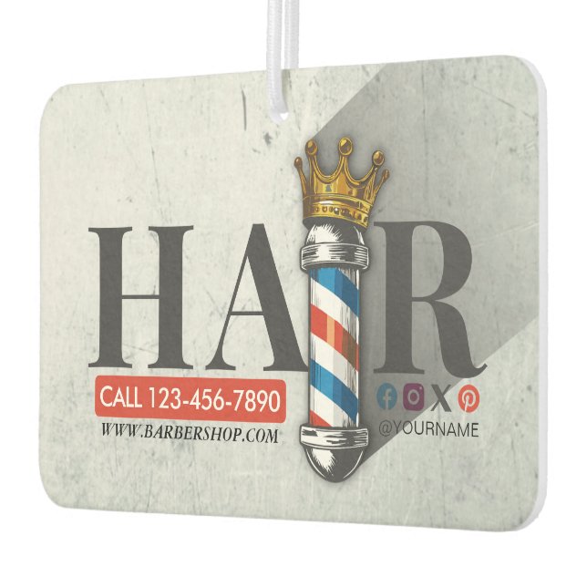 Barber Hair Shop King Crown Barber Pole Hair Salon Car Air Freshener (Left)