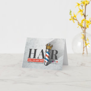 Barber Hair Shop King Crown Barber Pole Hair Salon Card