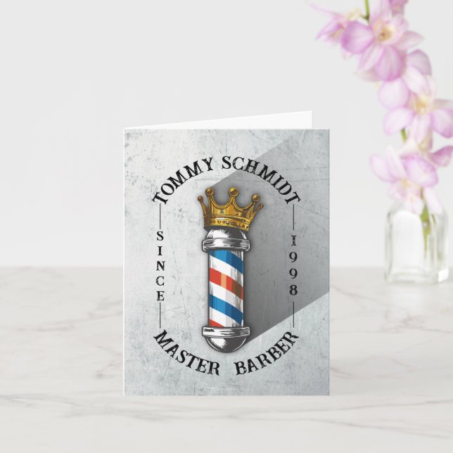 Barber Hair Shop King Crown Barber Pole Hair Salon Card (Orchid)