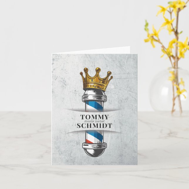 Barber Hair Shop King Crown Barber Pole Hair Salon Card (Yellow Flower)