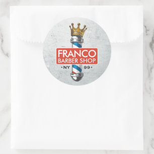 Barber Hair Shop King Crown Barber Pole Hair Salon Classic Round Sticker
