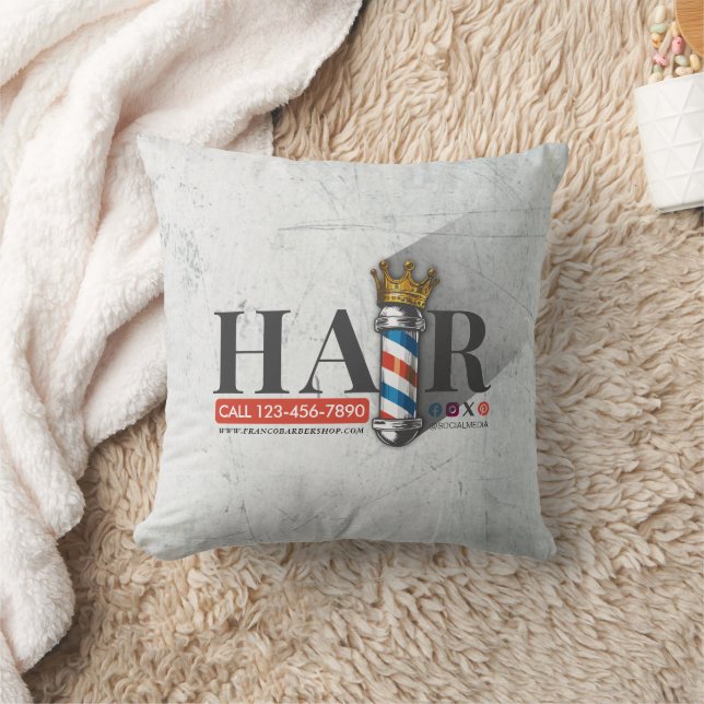Barber Hair Shop King Crown Barber Pole Hair Salon Cushion (Blanket)