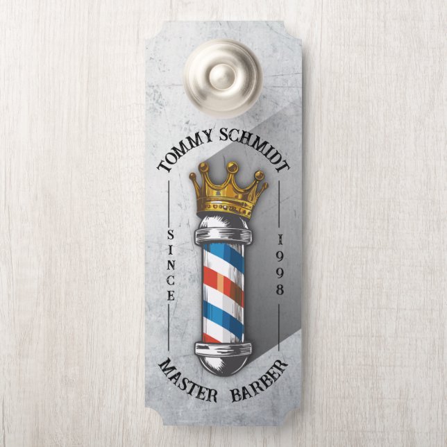 Barber Hair Shop King Crown Barber Pole Hair Salon Door Hanger (On Knob)