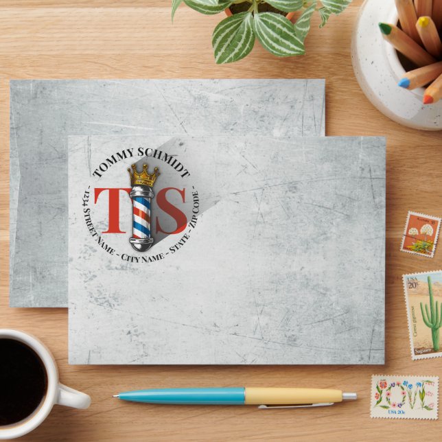 Barber Hair Shop King Crown Barber Pole Hair Salon Envelope (Desk)