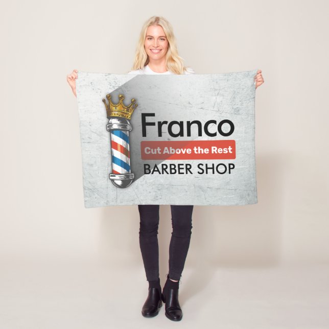 Barber Hair Shop King Crown Barber Pole Hair Salon Fleece Blanket (In Situ)