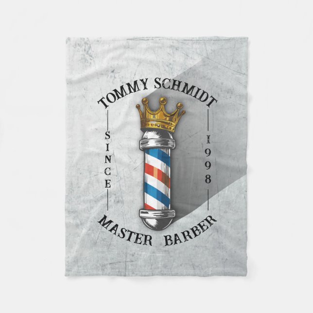 Barber Hair Shop King Crown Barber Pole Hair Salon Fleece Blanket (Front)