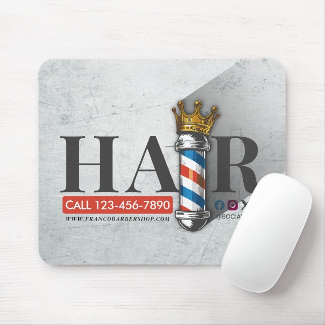 Barber Hair Shop King Crown Barber Pole Hair Salon Mouse Pad (With Mouse)