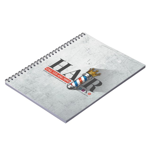Barber Hair Shop King Crown Barber Pole Hair Salon Notebook (Left Side)