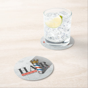 Barber Hair Shop King Crown Barber Pole Hair Salon Round Paper Coaster