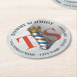 Barber Hair Shop King Crown Barber Pole Hair Salon Round Paper Coaster