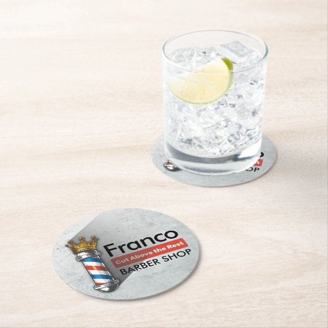 Barber Hair Shop King Crown Barber Pole Hair Salon Round Paper Coaster (Insitu)