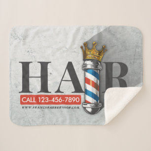 Barber Hair Shop King Crown Barber Pole Hair Salon Sherpa Blanket