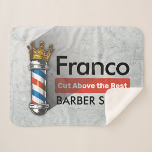 Barber Hair Shop King Crown Barber Pole Hair Salon Sherpa Blanket