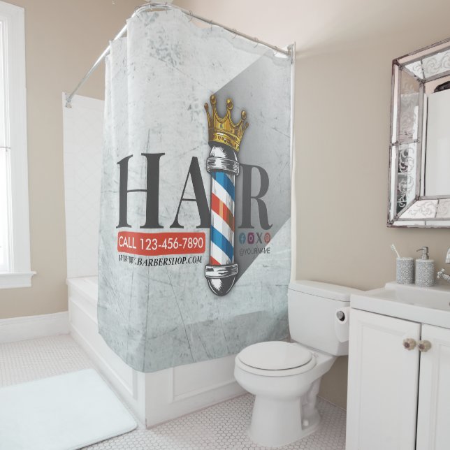 Barber Hair Shop King Crown Barber Pole Hair Salon Shower Curtain (In Situ)