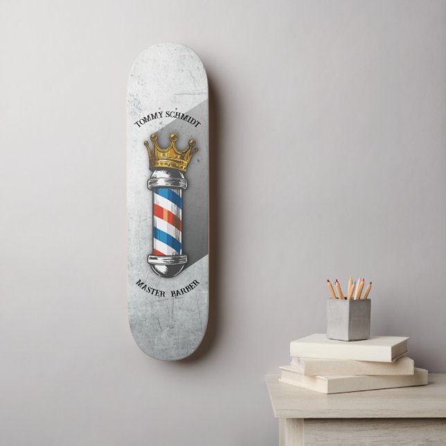 Barber Hair Shop King Crown Barber Pole Hair Salon Skateboard (Wall Art)