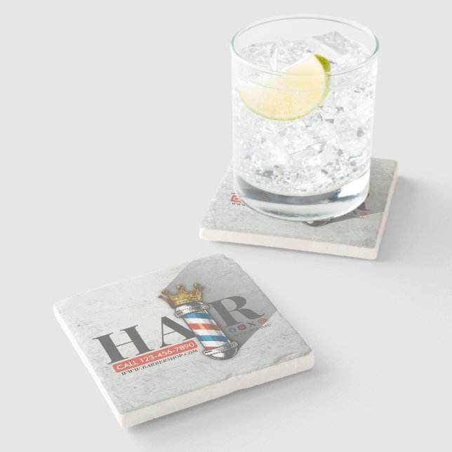 Barber Hair Shop King Crown Barber Pole Hair Salon Stone Coaster (Side)