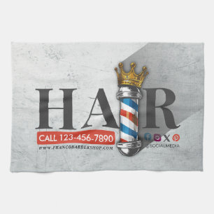 Barber Hair Shop King Crown Barber Pole Hair Salon Tea Towel