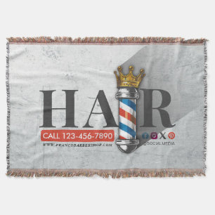Barber Hair Shop King Crown Barber Pole Hair Salon Throw Blanket