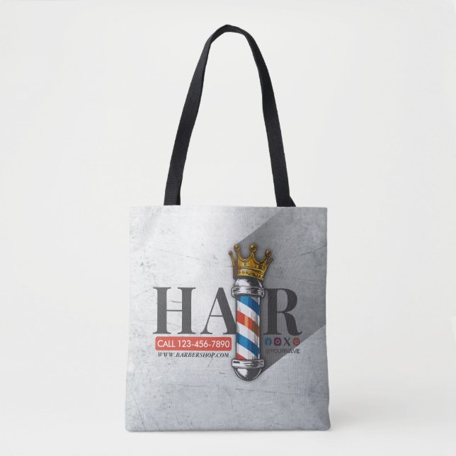 Barber Hair Shop King Crown Barber Pole Hair Salon Tote Bag (Front)