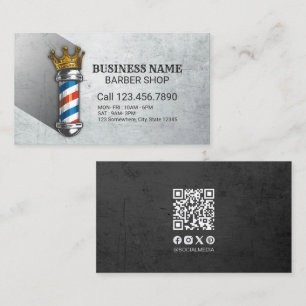 Barber Hair Shop Royal Crown Barber Pole QR Code Business Card