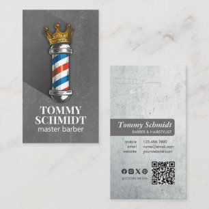 Barber Hair Shop Royal Crown Barber Pole QR Code Business Card