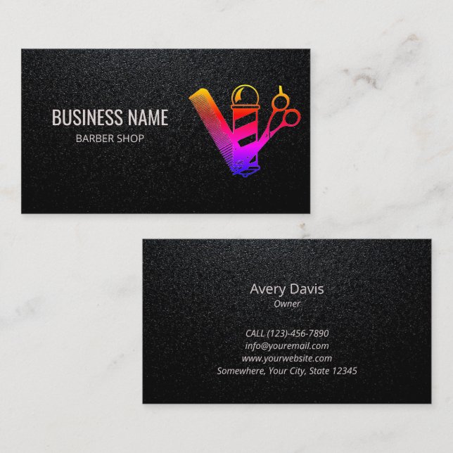 Barber Hair Stylist Colourful Scissor Barber Pole Business Card (Front/Back)