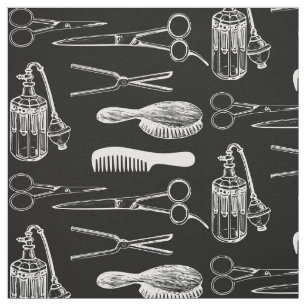 Barber hair stylist retro black and white pattern fabric