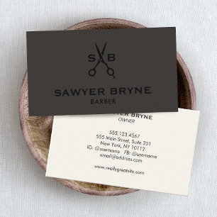 Barber Hair Stylist  Scissors Dark Brown Suede  Business Card