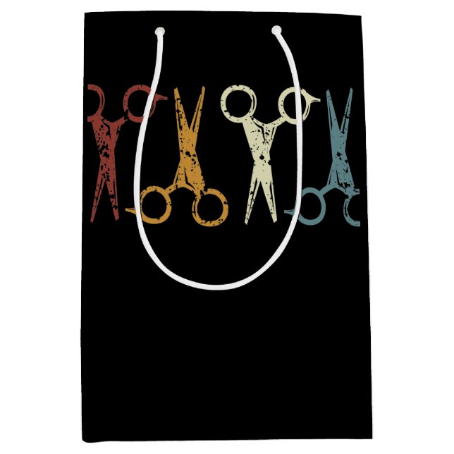 Barber & hairdresser, grunge scissors design medium gift bag (Front)