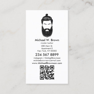Barber hipster beard moustache qr code business card
