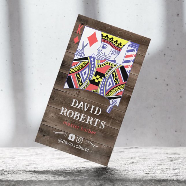 Barber King Hairdresser Rustic Wood Hair Stylist Business Card (Creator Uploaded)