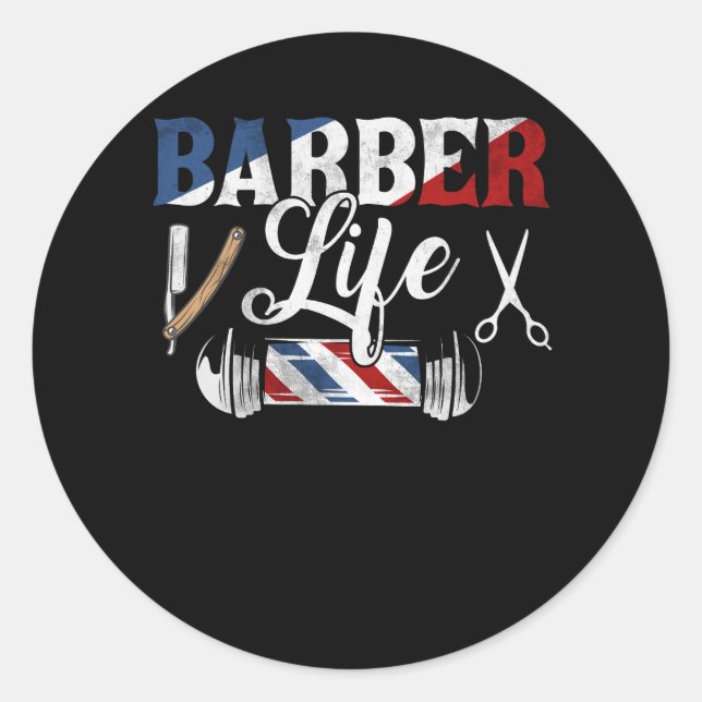 Barber Life Pole Scissors Blade Vintage Shop Hairs Classic Round Sticker (Front)
