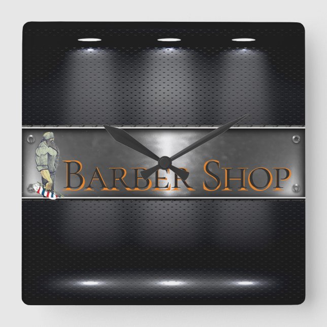 Barber Logo Black, Silver Square Wall Clock (Front)