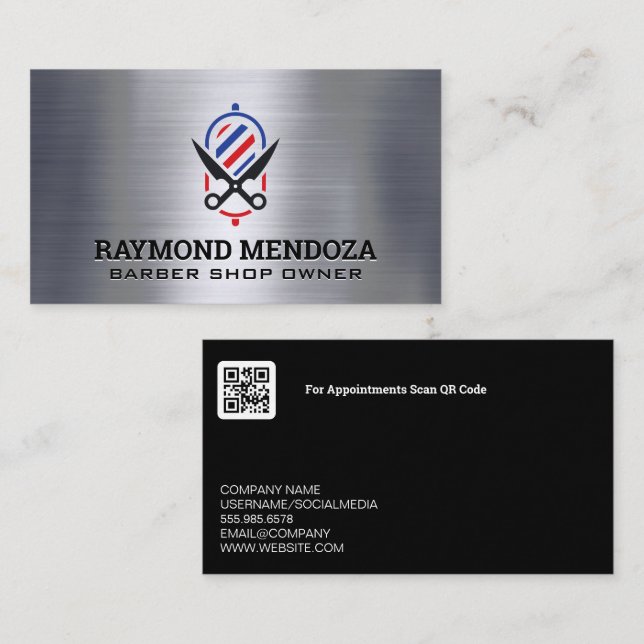 Barber Logo | QR Code | Metallic  Business Card (Front/Back)