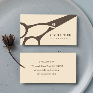 Barber Minimalist Scissor Hair Stylist Beige Business Card