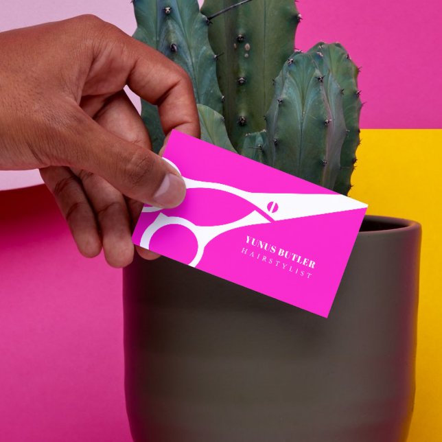 Barber Minimalist Scissor Hair Stylist Hot Pink  Business Card (Creator Uploaded)