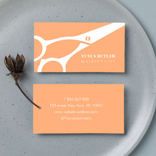 Barber Minimalist Scissor Hair Stylist Peach  Business Card
