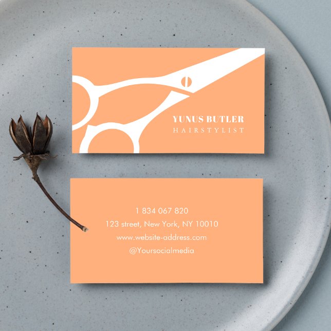 Barber Minimalist Scissor Hair Stylist Peach  Business Card (Creator Uploaded)