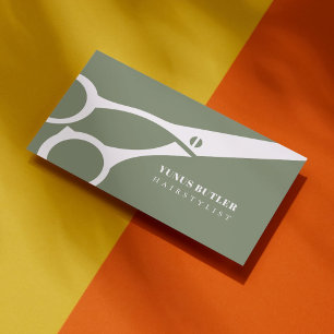 Barber Minimalist Scissor Hair Stylist Sage Green Business Card