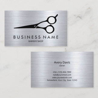 Barber Modern Black Scissors Hair Stylist Business Card