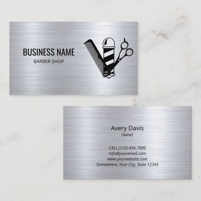 Barber Modern Hair Stylist Scissor Barber Pole Business Card (Front/Back)